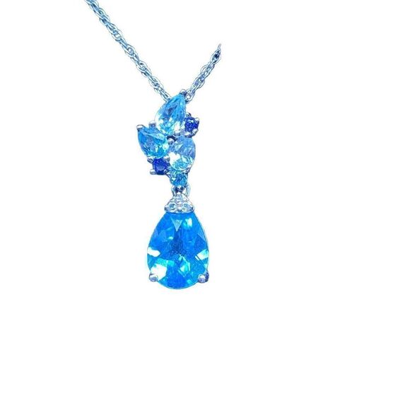 P⭐️M GENUINE SWISS BLUE AND SKY BLUE TOPAZ PENDANT NECKLACE 925 - Picture 6 of 16